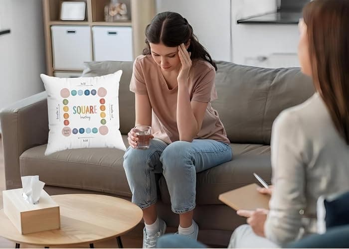 Counseling Office mental health decor feelings pillow covers 18x18, Calm Down Corner Supplies Decor, Counseling Office Must Haves, classroom calming corner kids School Psychology Therapist Gifts - White thumbnail 2