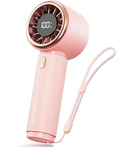 SWEETFULL Mini Fan Portable - Cute Handheld Turbo Fan with Rechargeable Battery, 5 Speeds, Small Hand Personal Travel Essentials for Women, Girls, Kids, Lash, Makeup - Pink - Image 1