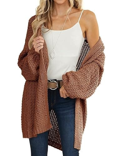 Maroway Womens Cardigan Solid Color Long Sleeve Open Front Chunky Knit Sweater Outwear thumbnail 2