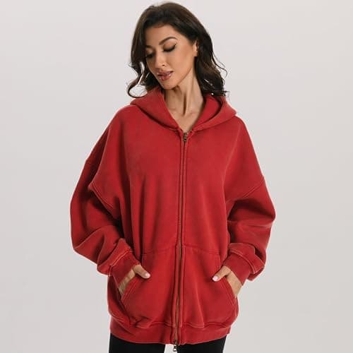 FAIABLE Mens Womens Double Zip Up Hoodie Oversized Acid Wash Heavyweight Fleece Cotton Zipper Hoodie Vintage thumbnail 2