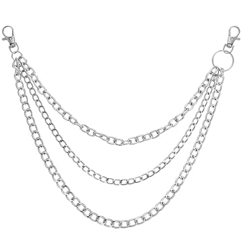 LXUEJIE 1 Pcs Chain Pants, Heavy Duty 3-Layer Silver Wallet Chain for Men Women, Punk Goth Jeans Belt Purse Chains, Hip Hop Metal Pant Chains for Keys Wallet - Image 1