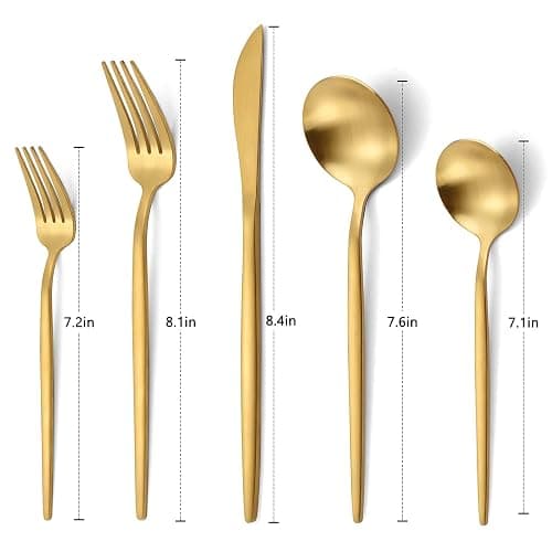 Matte Gold Silverware Set, VANVRO 20-Piece Stainless Steel Flatware Set, Satin Finish tableware Cutlery Set, Service for 4, Home and Restaurant, Dishwasher Safe thumbnail 3