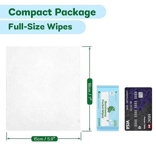 Dorahoney Flushable Wipes Travel Size, 99% Water Mini Wet Wipes for Sensitive Skin, Hypoallergenic & Unscented On The Go Pocket Wipes, 48 Count (8 Packs of 6) thumbnail 7
