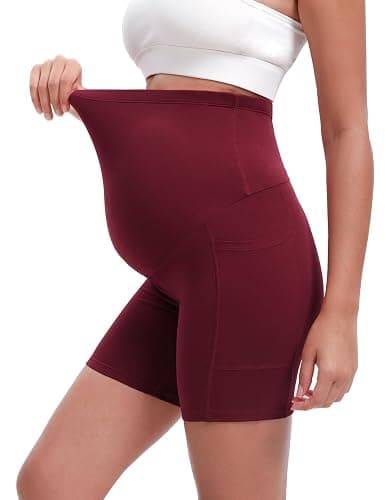 Siimcuzy 4 Pack Women's Maternity Shorts with Pockets Over the Belly | 5 Inch, Two Side Pockets, Belly Support, Biker, Pregnancy, Summer, Yoga, Workout, Athletic, Active, Gym, Soft, Shorts thumbnail 2