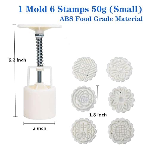Moon Cake Mold 6 PCS, Mid Autumn Festival DIY Hand Press Cookie Stamps Pastry Tool Moon Cake Maker, Flower Mode Patterns 1 Mold 6 Stamps 50g (White). thumbnail 3