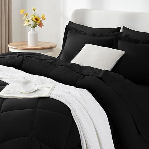 CozyLux Full Size Comforter Sets Black - 7 Pieces Bed in a Bag Full, Luxury Soft Bed Set for All Seasons, Bedding Set with Down Alternative Comforter, Sheets, Pillowcases & Shams thumbnail 3