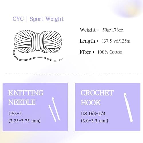 Katech 1OO% Cotton Yarn for Crocheting & Knitting–Baby Cotton Yarn (E) | 12-Color of 137 Yards/1.76 oz Sport Weight CYC #2-Soft & Breathable-Ideal for Dishcloths, Baby Clothes, Potholders & Crafts thumbnail 6