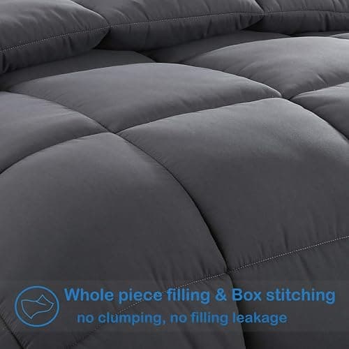 EASELAND Full Size Down Alternative Comforter - Quilted Duvet Insert for All Seasons, Soft Lightweight with Corner Tabs, Summer Winter Warm Bedding, Dark Grey 82×86 Inches thumbnail 4