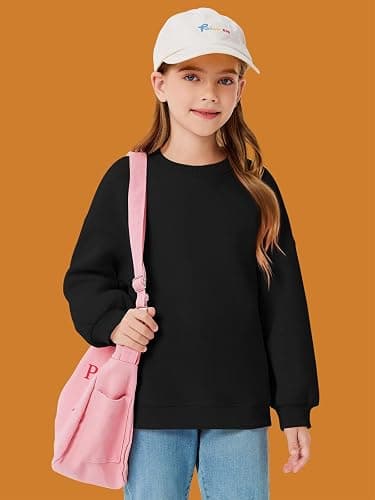 Haloumoning Girls Oversized Crewneck Sweatshirts Kids Fashion Fleece Drop Shoulder Pullover 5-14 Years thumbnail 4