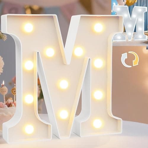 Pooqla LED Marquee Letter Lights, Warm White and Cool White Decorative Lighted Letters, Light Up Alphabet Letters for Boys Girls, Party, Wedding, Bar, Night Light, Birthday Decoration, Letter M - Image 1