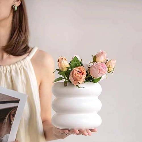 SANDYBAYTAS Ceramic Plant Pot Indoor, 6.5 Inch Flower Pot with Drainage Hole, Tiered Bubble Design Ceramic Planter for Home & Office Decor (White) thumbnail 4
