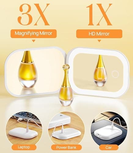 Gospire Lighted Travel Makeup Mirror with Light and Magnification 1X/3X, Stepless Dimming and Three-Color Adjustable Lights, Rechargeable Battery and Compact Size for Purse and Portable Use - White thumbnail 4