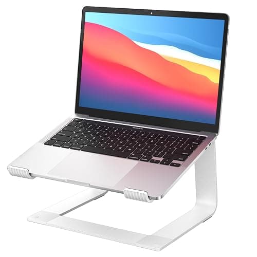 GleYo Laptop Stand for Desk Detachable Aluminum Computer Riser Portable Metal Notebook Printer Stand Holder Compatible with MacBook Air, Pro, Dell, HP, Lenovo and All 10-16" Laptops, Silver - Image 1
