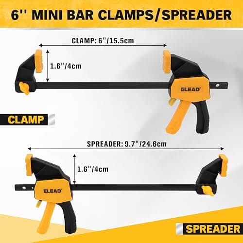 6" Mini Bar Clamps for Woodworking, 4-Piece One-Handed F Clamp/Spreader, 75LBS Load Limit Wood Clamp, Quick Release Grip Clamps for Table Wood Working, Light-duty Tools thumbnail 3