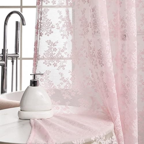 YJ YANJUN Pink Lace Shower Curtain - Vintage Shower Curtains with Attached Valance, Floral Lace Bath Curtains for Bathroom, Farmhouse Style Shabby Chic Scalloped Edge, 72 x 72 Inch, 1 Panel thumbnail 4