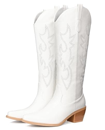 Pasuot Western Cowboy Boots for Women - Knee High Wide Calf Cowgirl Boots, Slip On Pointed Toe Chunky Heel Fashion Retro Classic Pull On Tall Boot for ladies Party concert thumbnail 6