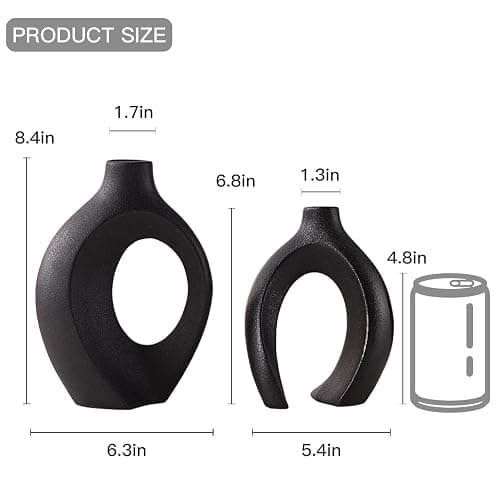 Lvases Snuggle Hollow Modern Ceramic Vase Set of 2, Mid Century Nordic Aesthetic Decorative Vase Decorative Vases for Home Table Decor (Matte Black W 6.3" X H 8.4") - Large Matte Black thumbnail 2