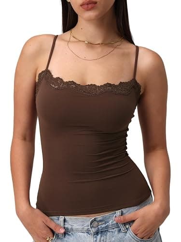 Starrylion Padded Lace Cami Top Double Lined Sexy Tank Top Spaghetti Strap Club Party Shirt - Image 1