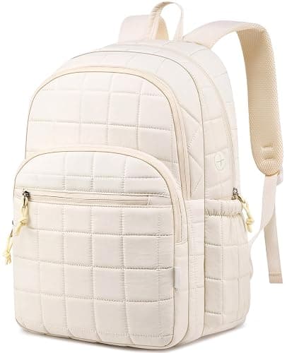 kadilong Laptop Backpack for Women College Travel,Quilted Daypack Bookbag for School Teen Girls Mochilas Mujer,Beige - Image 1