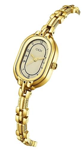Women's Vintage Oval Watches Luxury Minimalism Bracelet Small Gold Tone Watch Ladies Analog Waterproof Watch Fashion Bangle Bracelet Dress Watch with Stainless Steel Band thumbnail 2