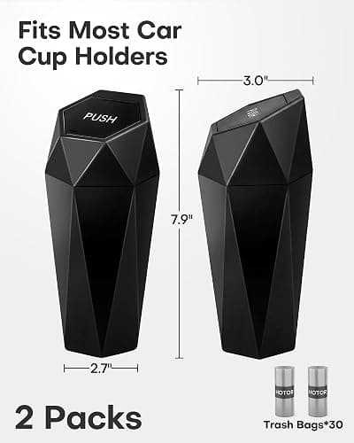 HOTOR Car Trash Can with Lid, Leakproof, Black, 2 Pack | Car Accessories for Interior, Garbage Can with 30 Attached Trash Bags, Multipurpose Organizer and Storage for Home & Office thumbnail 4