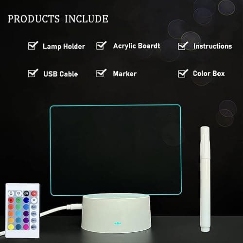 Acrylic Dry Erase Board 16 Colors Can Remote Control Light 7.3x5x0.2 Clear Desktop Note Memo Board, Includes Dry Erase Markers, Rewritable Night Light with Message Board, Soft Light Desk Lamp Gift thumbnail 2