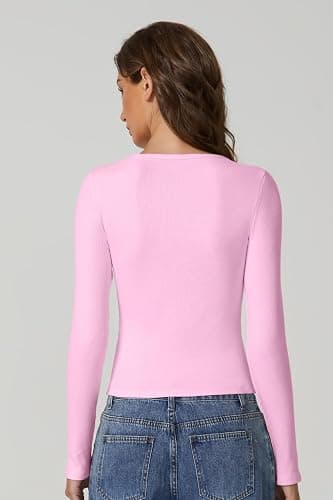 QINSEN Women's Long Sleeve Ribbed Crewneck Shirts Upper Button Fastening Going Out Tops thumbnail 3