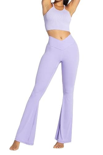 Sunzel Flare Leggings, Crossover Yoga Pants with Tummy Control, High-Waisted and Wide Leg thumbnail 6
