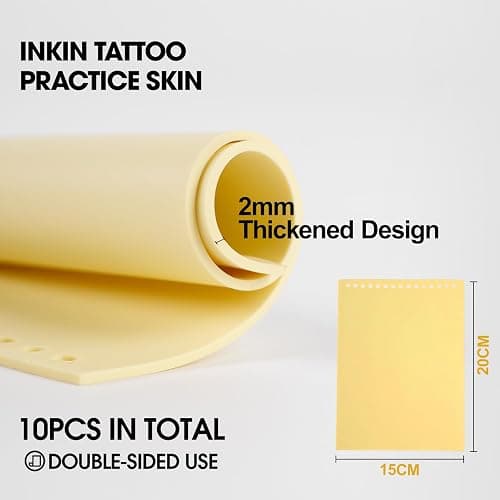 INKin 10Pcs Tattoo Practice Flipbook, 2mm Thick Silicone Fake Skin with Double-Sided Tattoo Practice Sheets, DIY Training Journal, Portable and Reusable Tattoo Skin Book for Beginners (Yellow) thumbnail 3