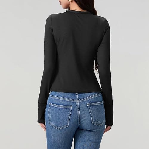 Women Lace Trim Long Sleeve T-Shirts Fairy Aesthetic Slim Fit Crop Tops Basic Blouse Y2k Teen Girls Streetwear thumbnail 5
