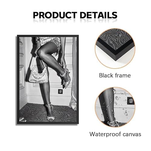 Trendy Luxury Black And White Framed Wall Art Beautiful Chic Woman Pictures For Preppy Girly Dorm Decor-Funky Fashion Feminist Canvas Prints Ready To Hang Room Bedroom thumbnail 3