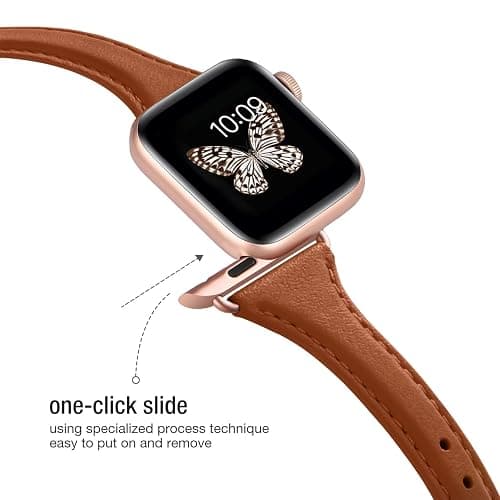 WFEAGL Compatible with Leather Apple Watch Band 41mm 40mm 38mm 42mm(series 11 10) Women, Top Grain Leather Strap Slim & Thin Replacement Wristband for iWatch Bands SE 3 2 1, Series 11 10 9 8 7 6 5 4 3 2 1 thumbnail 4