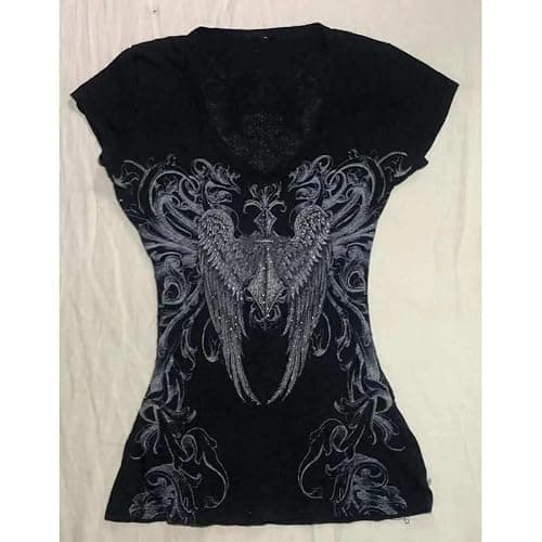 Grunge Shirts 2000s Clothing Women Vintage Graphic Tees Y2k Short Sleeve Goth Tops Teens Emo Clothes Streetwear thumbnail 4