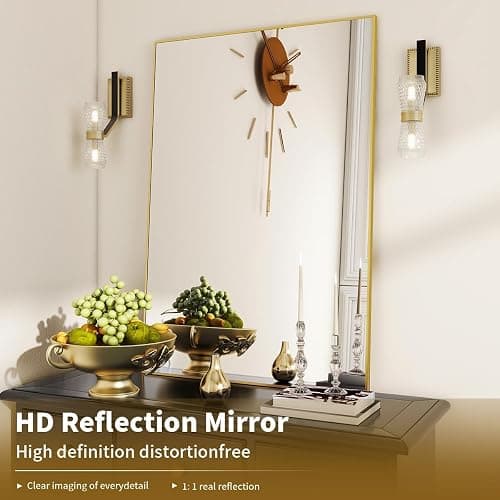 BEAUTYPEAK Wall Mirror Rectangular Bathroom Mirror with Metal Frame, Hangs Horizontal or Vertical for Living Room Bedroom Bathroom Entryway thumbnail 3