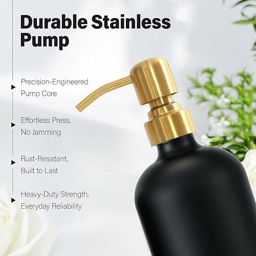 Prus Waso Soap Dispenser Bathroom Set, Hand and Lotion Dispenser with Stainless Steel Pump, Perfect for Black and Gold Bathroom Decor. (Gold & Black) thumbnail 4