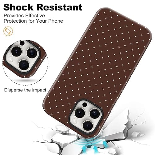 flewfun Magnetic for iPhone 15 Pro Max Case Cute Polka Dot Phone Case, Shockproof Slim TPU and Hard PC Protective Phone Cover Compatible with MagSafe Designed for Women Girls, Brown thumbnail 6