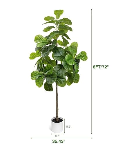 LuceAlberi Artificial Fiddle Leaf Fig Tree 6FT - Large Fake Tree with White Planter&Basket, Tall Faux Ficus Lyrata Tree Floor Plants for Indoor Home Decor Office Living Room Housewarming Gift, 1Pack thumbnail 3