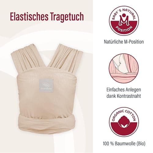 manduca Sling - Babytragetuch - Elastische Babytrage für Neugeborene von der Geburt bis zu 15 kg - Bio-Baumwolle - GOTS zertifiziert - Powder thumbnail 3