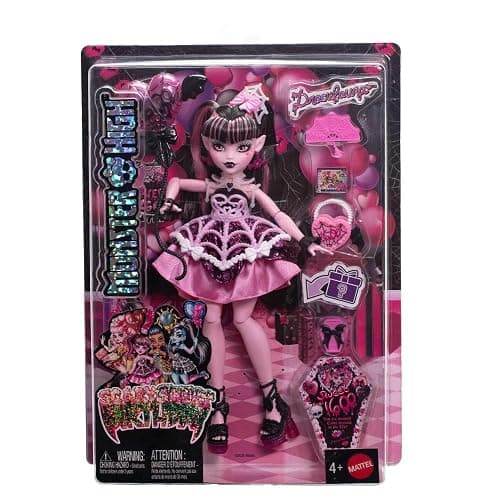 Monster High Scary Sweet Birthday Doll, Draculaura in Pink Party Dress with Themed Accessories Like Invite, Balloon, Gift, Fan and More thumbnail 6