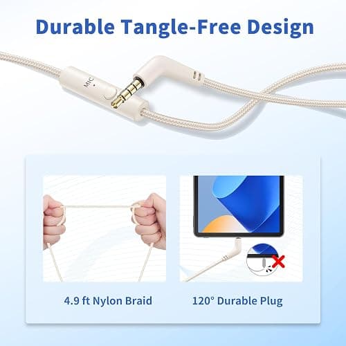 Botesty Sound Headphones Wired with Microphone, Over Ear Foldable 3.5mm Plug in Headphones Corded with 4.9ft Tangle-Free Nylon Cord for Tablet, Laptop, MP3/4, School, Airplane Travel (Beige) thumbnail 6