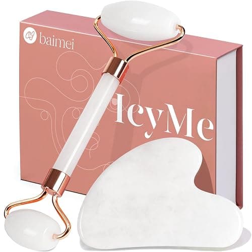 BAIMEI IcyMe Jade Roller & Gua Sha Set Face Roller and Gua Sha Facial Tools for Skin Care Routine and Puffiness, Self Care Gift for Men Women - White - Image 1