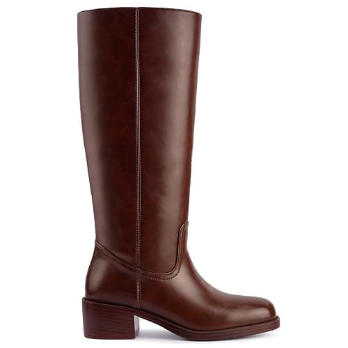 Gothictor Women's Banana Knee High Boots Square Toe Chunky Block Heel Comfortable Low Heel Pull on Wide Calf Riding Long Boots for Women - Image 1