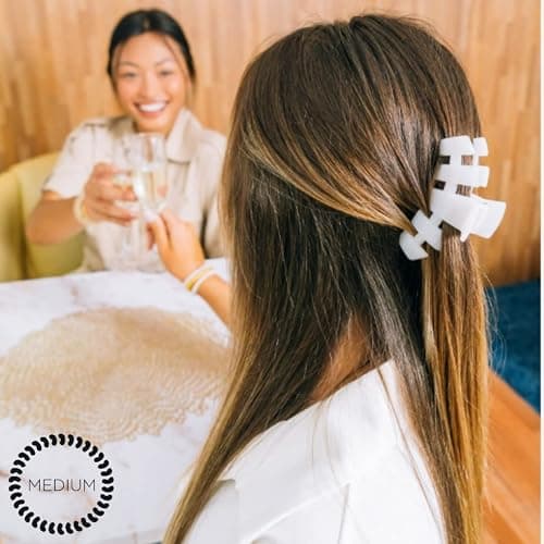 TELETIES - Medium Hair Clip - Strong Grip, Bendable Teeth, Comfortable Curved Design - Ideal for Medium-Thick Hair - For All Hair Textures - Coconut White thumbnail 4