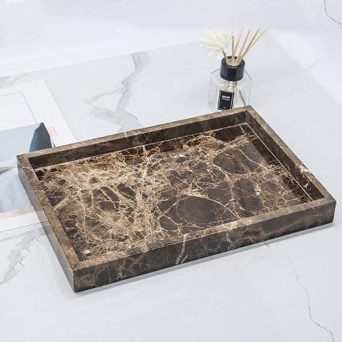 StonePlus Natural Marble Storage Vanity Tray, Cosmetics Jewelery Tray, Kitchen Organizer, Coffee Table Tray (Coffee Net, 11.8L x 7.87W x 1.18H) thumbnail 4