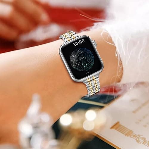 QUNDAXI Slim Watch Band Compatible with Apple Watch 41mm 45mm 42mm 44mm 40mm 38mm Metal Stainless Steel Watchband Suitable for iWatch 10/9/8/7/6/5/4/3/2/1/SE Series Women Luxury Strap thumbnail 5