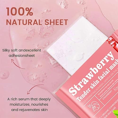 8 Pack Strawberry Face Mask,Pink Face Masks Spa Day kit Supplies for Teens Girls Women,Sheet Facial Mask Skincare for Kids Gifts Set,Hydrate Nourish Soothe for All Skin Types,Spa Party Favors - 8Pcs-Strawberry thumbnail 3