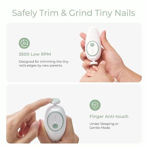 Momcozy Baby Nail File Electric, Gentle Baby Nail Trimmer Electric, Baby Nail Clipper with Night Light, 7 Grinding Head Replacement Pads, Green thumbnail 4