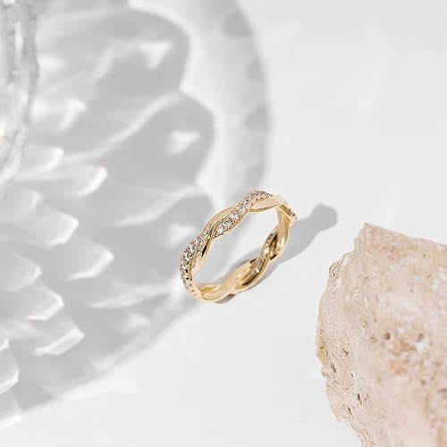 PAVOI 14K Gold Plated Cubic Zirconia Twisted Rope Eternity Band for Women thumbnail 4