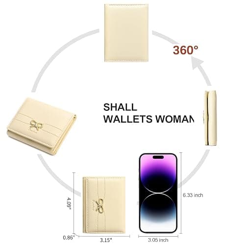 RNIEGA Small Wallets Girls Cute Coquette Bow Wallet Women Aesthetic Credit Card Holder with ID Window, Cream Yellow thumbnail 6