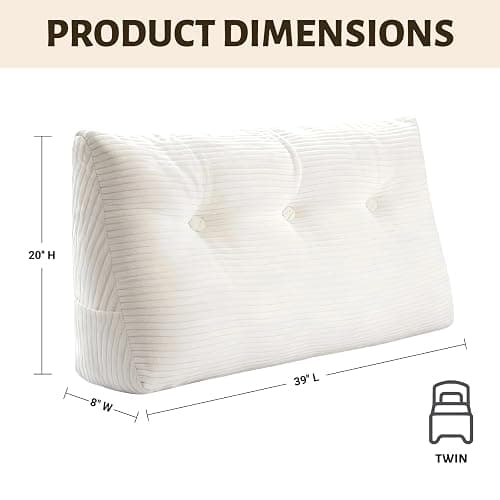 DVUAY Wedge Reading Pillow Headboard Twin Size, Headboard Bolster Pillow for Bed, Triangular Backrest Cushion with Removable Corduroy Cover, White thumbnail 2